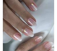 24 Uds De uñas de almendra de longitud corta, brillos, estilos franceses, prensa sobre uñas postizas ovaladas brillantes para mujeres a, almendra