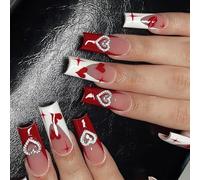 24 Uds. De Uñas Postizas Ataúd Largo Con Corazón Amor Diseños Franceses Decoraciones Manicura Regalos Del Día Valentín Uñas Francesas Corazón Amor