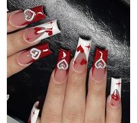 24 Uds De uñas postizas de ataúd largo con corazón de amor, diseños franceses, decoraciones de manicura, regalos del Día de Valentín, ataúd falso