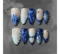 24 Uds Elegantes lirios azules, perlas a rayas de burbujas, ABS para uso diario, cómodas prensas en las uñas, lirios azules