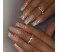 24 Uds Long Square Press On Nails Francés Acrílico False Manicura Stick en Fácil Aplicación Para Los Entusiastas Largo Cuadrado Acrílico Uñas