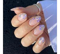 24 Uds. Prensa corta en las uñas palitos de almendra en las uñas cubiertas completas falsas con construcciones florales para mujeres uñas acrílicas