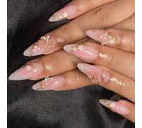 24 Uds. Prensa corta en las uñas palitos de almendra en las uñas cubiertas completas uñas postizas con construcciones florales 3D para las uñas de las mujeres