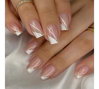 24 Uds. Prensa cuadrada corta en las uñas barra acrílica en las uñas alto brillo manicura francesa uñas decoración uñas para mujeres