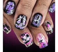 24 Uds. Prensa de Halloween en las uñas Adhesivos cuadrados en las uñas con diseños pegado a las uñas recién recientes uñas artificiales pegamento en las uñas