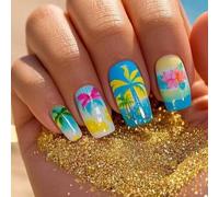 24 Uds Uñas Artificiales Cuadradas Cubiertas Completas Uñas Falsas Palillo Brillante En Las Uñas Prensa De Árbol De Coco En Las Uñas