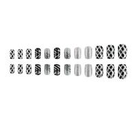 24 Uds Uñas Artificiales Rayas Para Imprimir Uñas Con Diseños De Tablero De Ajedrez Uñas Brillantes Para Pegar Corta Cuadrado Artificial Uñas