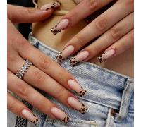 24 Uds uñas postizas artificiales con, estampado de leopardos, prensa sobre ataúd largo, cubiertas completas, adhesivo sobre estampado de leopardos, prensa sobre postizas