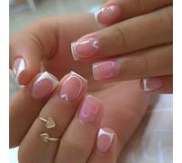 24 Uds uñas postizas cuadradas de diseño francés corazón brillante ABS mate uso diario prensas en las uñas