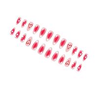 24 uñas a presión brillantes de corazón de San Valentín, longitud media, forma de gotas de agua con rubor, purpurina estrellada degradada, para ocasiones románticas, día de San Valentín, prensas en