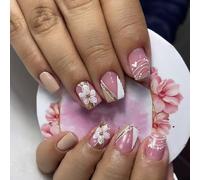 24 uñas a presión que ofrecen comodidad y estilos con diseños de corazones florales blancos Se pegan en cubiertas completas, flores blancas falsas