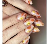 24 uñas adhesivas con diseño de hojas de arce para Halloween, regalo de Acción de Gracias, almendras falsas para un otoño festivo de Acción de Gracias