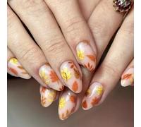 24 uñas adhesivas de diseño de hojas de arce para Halloween, regalo de Acción de Gracias, almendras falsas para un otoño festivo, uñas de moda para mujer