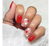 24 uñas artificiales con forma de corazón para el día de San Valentín, sencillas, cuadradas, cortas a presión para festividades