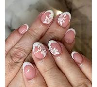 24 uñas artificiales cortas con diseños de puntas francesas, fáciles de aplicar y quitar, para mujeres elegantes, decoración completa