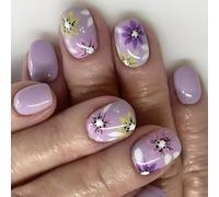 24 uñas artificiales cuadradas cortas con diseños de flores, fácil aplicación, para decoración de manicura, accesorios de uñas de moda
