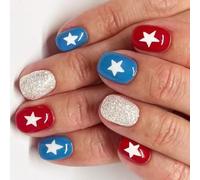 24 uñas artificiales de estrella, cortas y redondas, de cobertura completa, uñas postizas para el 4 de julio, se pegan a presión en el Día de la Independencia