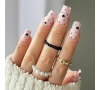 24 uñas artificiales de lunares cortas, cubiertas completas, falsas, elegantes, con corazón negro a presión