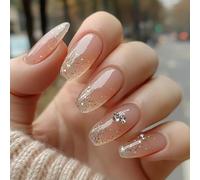24 uñas artificiales elegantes medianas bailarinas falsas brillantes adhesivas con diamantes de imitación a presión