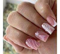 24 uñas artificiales festivas a presión, estilo francés, invierno, nieve, ABS, fácil aplicación, para mujeres, fiestas, francesas, uñas a presión