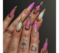 24 uñas artificiales reutilizables largas puntiagudas de cobertura completa, uñas postizas adhesivas en gotas degradadas a presión