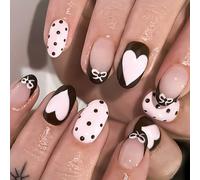 24 Uñas Artificiales Seguras Uñas Redondas Cortas Para Presionar Lazos Corazón Detallar Uñas Mat Para Mujeres Fiesta Y Boda Corto Redondo Amor Corazón Punto Lazos Uñas