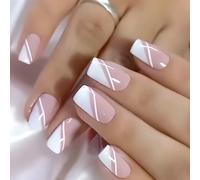 24 uñas brillantes a presión, simples, cobertura completa, uñas adhesivas, color rosa, suministros de manicura falsa blanca