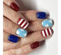 24 uñas cuadradas cortas a presión con diseño de estrella, cobertura completa, acrílicas, manicura falsa para mujer, uñas de moda