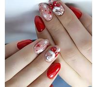 24 Uñas de Navidad Prensa en Uñas Cortas de almendra Acrílico con Guantes Diseños Uñas Artificiales Brillantes para Mujeres y Niñas