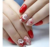 24 Uñas de Prensa de Navidad Guantes de almendra cortos diseños uñas falsas cubiertas completas palitos brillantes en uñas para mujeres decoraciones de uñas de vacaciones