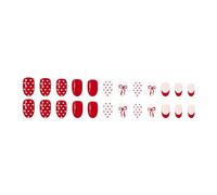 24 uñas francesas de manicura con detalles de lazo rojo, puntos blancos para ocasiones especiales y decoración de bodas, punta francesa a presión