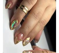 24 uñas postizas a presión de arenas movedizas, cubiertas completas, uñas postizas simples con forma de almendra artificial