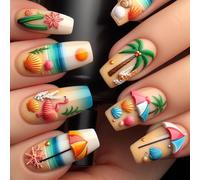 24 uñas postizas a presión de ballet con diseño de playa, acrílico, decoración de manicura, puntas de arte francés, uñas a presión