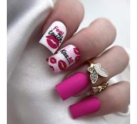 24 uñas postizas a presión elegantes con forma cuadrada para pegar en cubiertas completas, para fiestas y eventos, decoración de uñas