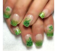 24 uñas postizas a presión para festivales, color verde, degradado, uñas acrílicas cortas y cuadradas