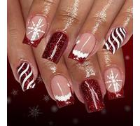 24 uñas postizas a presión para Halloween, con purpurina, punta francesa, diseño de rayas, fáciles de aplicar, materiales ABS, purpurina y rayas francesas