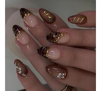 24 uñas postizas a rayas de cebra, ojo de gato, diamantes de imitación, adornos, manicura francesa, ABS, brillante, ojo de gato, cebras, uñas falsas