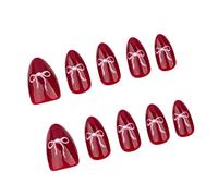 24 uñas postizas acrílicas a presión de almendra, francesas de San Valentín, uñas postizas acrílicas para mujeres y niñas