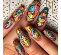 24 uñas postizas acrílicas de cobertura completa, accesorios de manicura a presión para decoración de uso diario