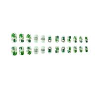 24 uñas postizas acrílicas irlandesas cortas estilo ataúd uñas a presión con arte de trébol verde para decoración del día de San Patricio