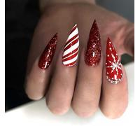 24 uñas postizas almendradas - Uñas postizas con degradado y pegamento - Uñas postizas medianas for mujer(Red)