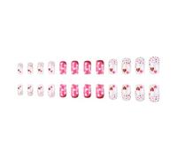 24 uñas postizas con forma de corazón y lunares, para el día de San Valentín, bonitas uñas postizas cuadradas cortas y cuadradas