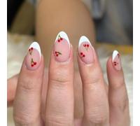 24 uñas postizas cortas con patrón de frutas, uñas postizas acrílicas para cualquier ocasión