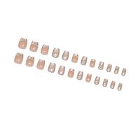 24 uñas postizas cortas con punta francesa, uñas postizas cortas pegadas a presión, diseño de ojo de gato, perlas, flores, uñas artificiales