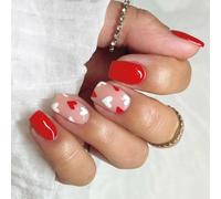 24 uñas postizas cortas cuadradas a presión para el día de San Valentín, acrílico, cubiertas completas, para mujeres