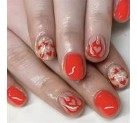 24 uñas postizas cortas redondas a presión para el día de San Valentín, uñas acrílicas con forma de corazón de amor, cubiertas completas, uñas adhesivas para mujer