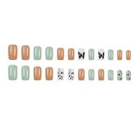 24 uñas postizas cuadradas a presión con diamantes de imitación francesas, uñas postizas acrílicas para mujer, diseño de uñas postizas