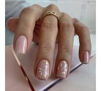 24 uñas postizas cuadradas a presión con diseños de flores, uñas postizas cortas, cubiertas completas, uñas adhesivas para mujeres y niñas elegantes