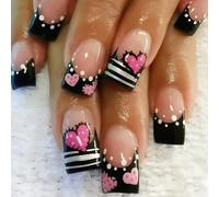 24 uñas postizas cuadradas a presión francesas de San Valentín, uñas postizas acrílicas, uñas artificiales para mujer