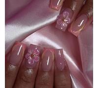 24 uñas postizas cuadradas a presión, uñas postizas acrílicas, uñas postizas adhesivas, diseños de uñas francesas